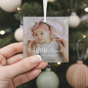 Our Little Miracle Newborn Baby Photo Keepsake Glass Tree Decoration