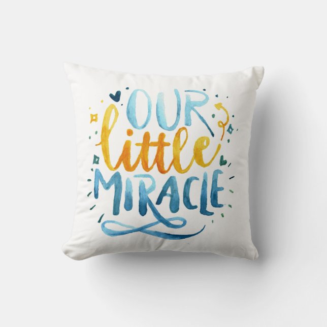 Our little Miracle Watercolor Baby Boy Quote Cushion (Front)