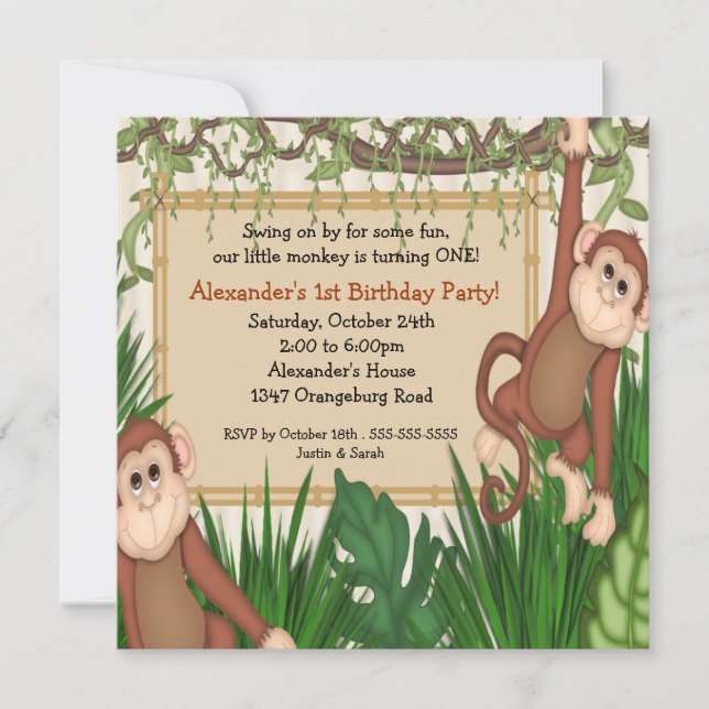 Our little Monkey 1st Birthday Invitation (Front)