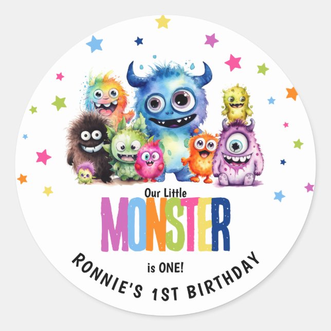 Our Little Monster 1st Birthday Party Classic Round Sticker (Front)