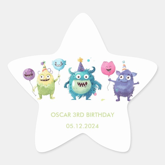 Our Little Monster | Colourful Three Monsters Star Sticker (Front)