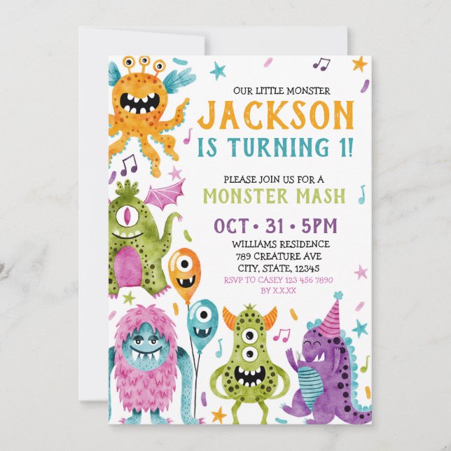 Our Little Monster First Birthday Party Invitation (Front)