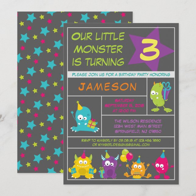 Our Little Monster is turning Birthday Invitation (Front/Back)