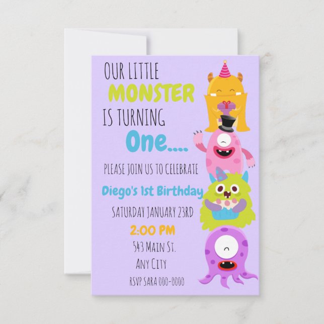 Our Little Monster is Turning One Invitation (Front)
