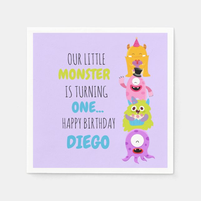 Our Little Monster is Turning One  Napkins (Front)