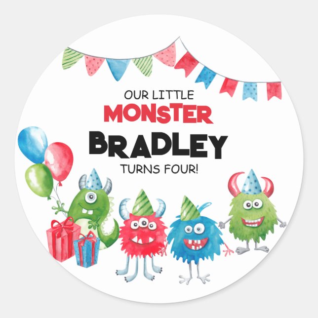 Our Little Monster | Photo Birthday Party Classic Round Sticker (Front)