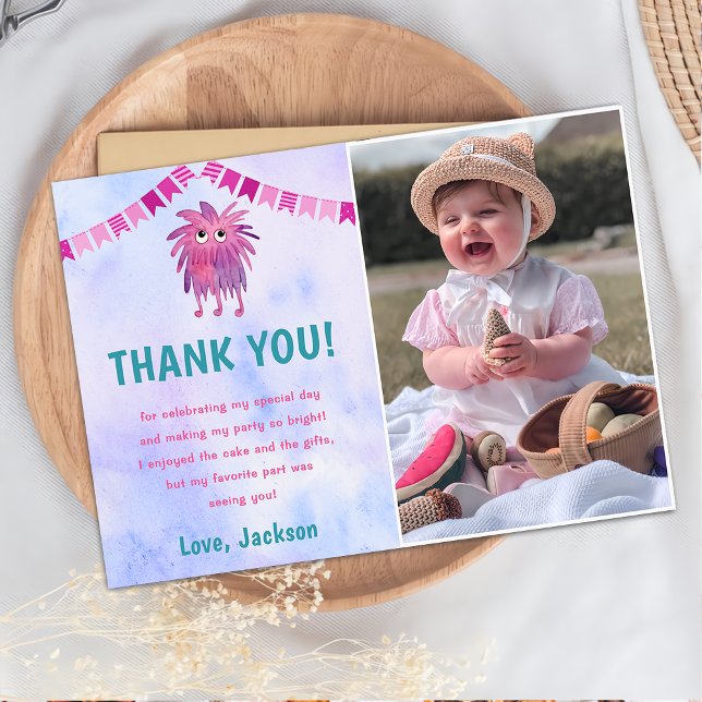 Our Little Monster Photo Birthday Party Thank Yo Invitation (Creator Uploaded)
