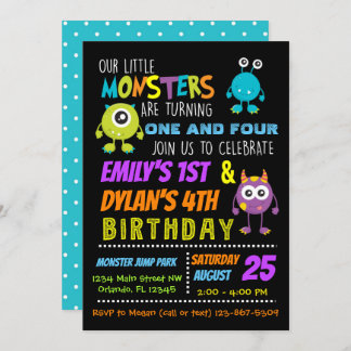 Our Little Monsters Joint Birthday Party Invite