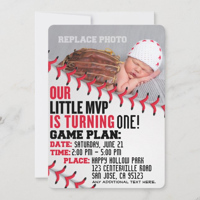 "Our Little MVP" Baseball Birthday Invitation (Front)