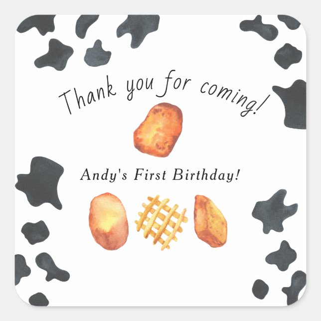 Our Little Nugget is turning one Kids Birthday Square Sticker (Front)