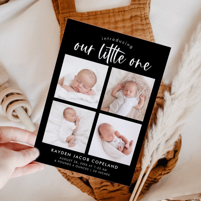 Our Little One Black Multi Photo Birth Announcement (Creator Uploaded)