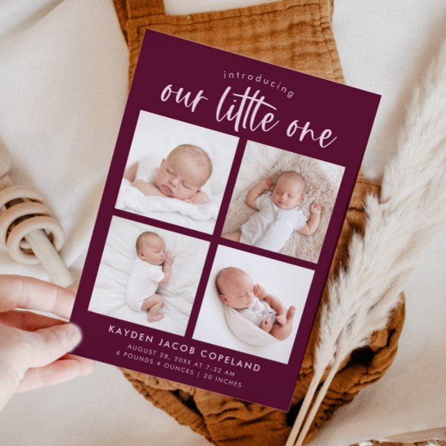 Our Little One Cranberry Multi Photo Birth Announcement (Creator Uploaded)