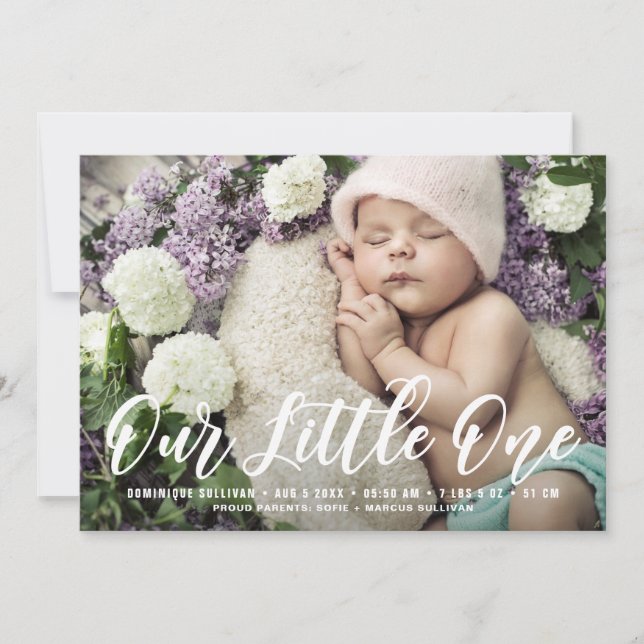 Our Little One Hand Lettered Birth Announcement (Front)