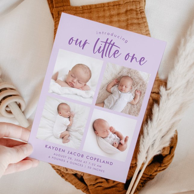 Our Little One Lilac Multi Photo Birth Announcement (Creator Uploaded)