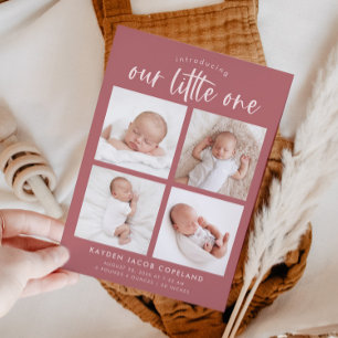 Our Little One Pink Multi Photo Birth Announcement