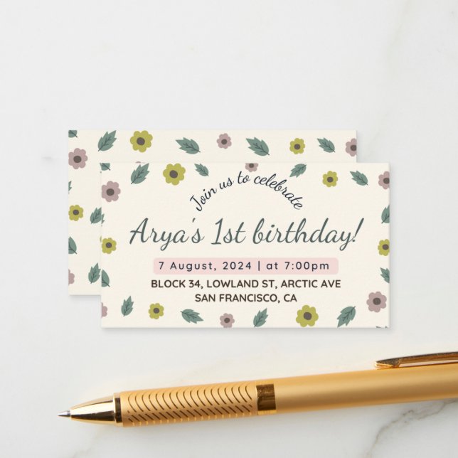 Our Little One Turns ONE – Join the Fun! Enclosure Card (Front/Back In Situ)