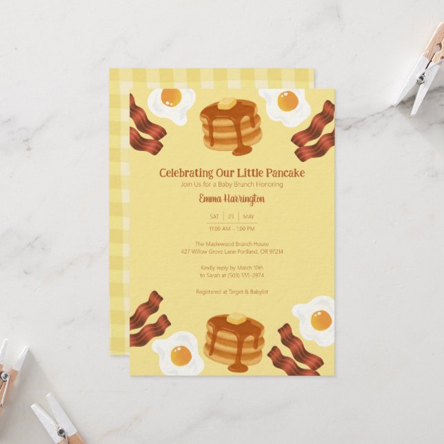 Our Little Pancake Breakfast Brunch Theme Invitation (Front/Back In Situ)