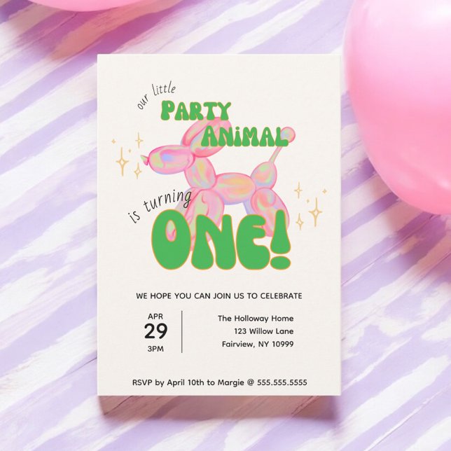 Our Little Party Balloon Animal 1st Birthday Invitation (Creator Uploaded)