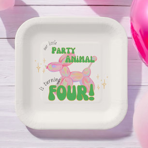 Our Little Party Balloon Animal 4th Birthday Paper Plate