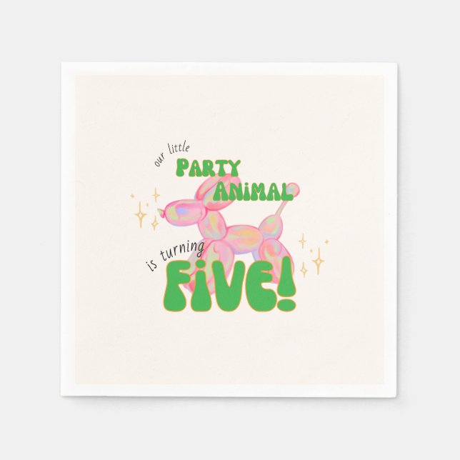Our Little Party Balloon Animal 5th Birthday Napkin (Front)