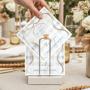 Our Little Peanut Boy Blue Gingham Baby Shower Napkin