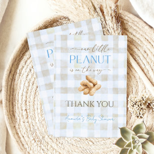 Our Little Peanut Boy Blue Gingham Baby Shower Thank You Card