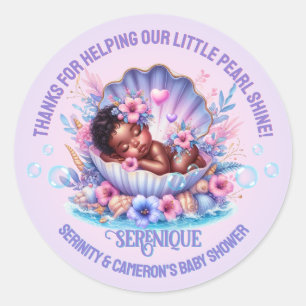 Our Little Pearl Baby Girl Pastel Purple Seashell Classic Round Sticker