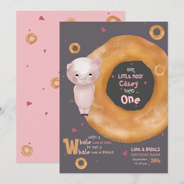 "OUR LITTLE PIGGY"  |  “Love & Bagels” Invitation (Front/Back)