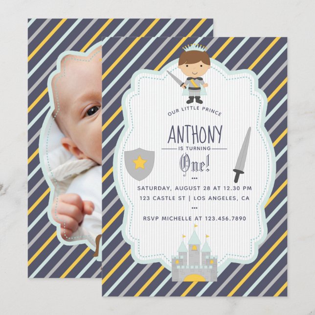 Our Little Prince Birthday Party add photo Invite (Front/Back)