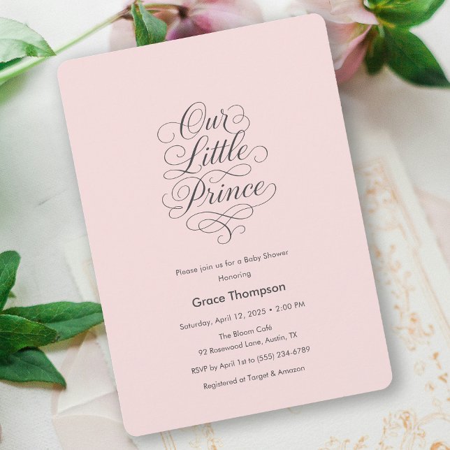 Our Little Prince Pink Minimal Script Baby Shower Invitation (Our Little Prince Pink Minimal Script Baby Shower Invitation)