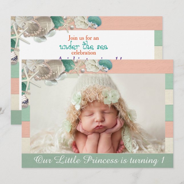 Our little princess birthday cute royal sea shell invitation (Front/Back)