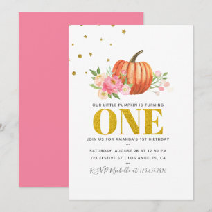 Our Little Pumpkin 1st Birthday Baby Girl Party Invitation