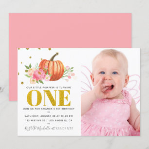 Our Little Pumpkin 1st Birthday Baby Girl Party Invitation