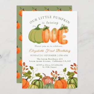 Our Little Pumpkin 1st Birthday  Fall Photo  Invitation
