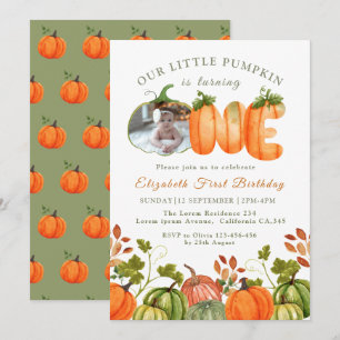 Our Little Pumpkin 1st Birthday Fall Photo Invitation