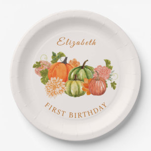 Our Little Pumpkin 1st Birthday  Fall Photo  Paper Plate
