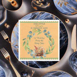 Our Little Pumpkin 1st Birthday Fall Wreath Orange Napkin