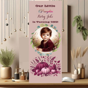 Our Little Pumpkin 1st Birthday Fall Wreath Purple Retractable Banner