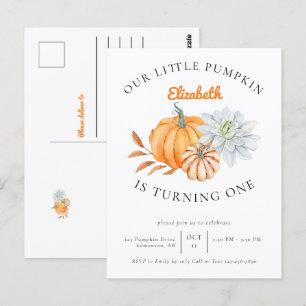 Our Little Pumpkin 1st Birthday Floral Fall Autumn Postcard
