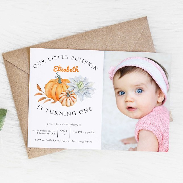 Our Little Pumpkin 1st Birthday Floral Fall Photo Invitation (Creator Uploaded)