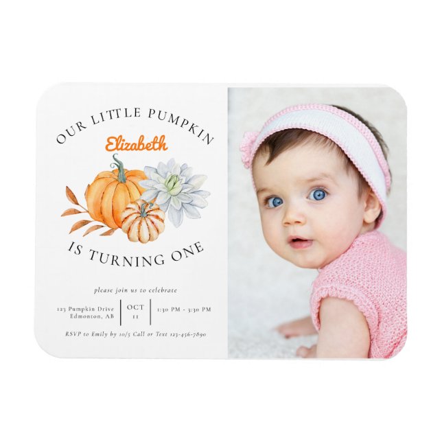 Our Little Pumpkin 1st Birthday Floral Fall Photo Magnet (Horizontal)