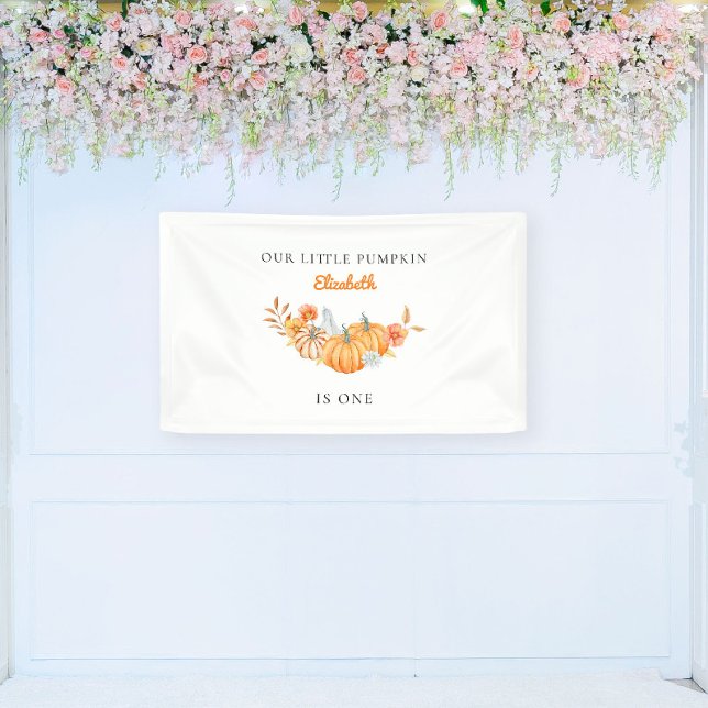 Our Little Pumpkin 1st Birthday Floral Watercolor Banner (Creator Uploaded)
