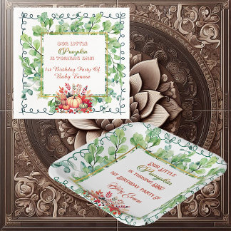 Our Little Pumpkin 1st Birthday Green Fall Wreath  Napkin