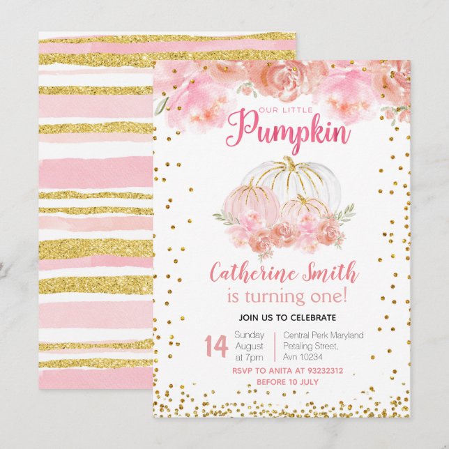 Our Little Pumpkin 1st birthday Invite (Front/Back)