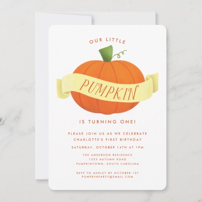 Our Little Pumpkin 1st Birthday Party Invitation (Front)