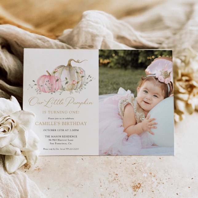 Our Little Pumpkin 1st Birthday Photo Invitation (Creator Uploaded)