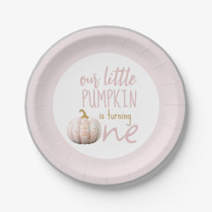 Our Little Pumpkin 1st Birthday Pink Border Paper Plate