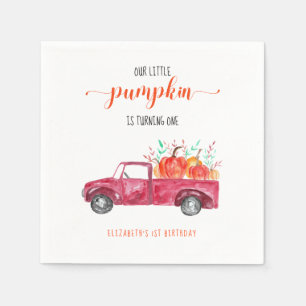 Our Little Pumpkin 1st Birthday Red Truck Autumn Napkin
