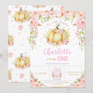 Our Little Pumpkin 1st First Birthday Girl Floral Invitation
