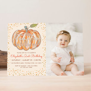 Our Little Pumpkin 2nd Birthday Photo Invitation